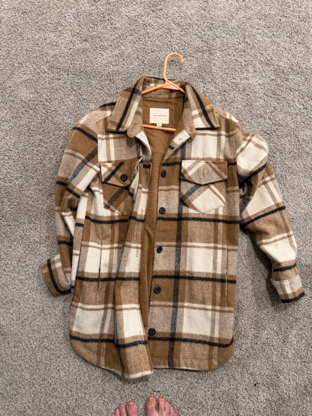 Thread & Supply Brown and Cream Plaid Shacket